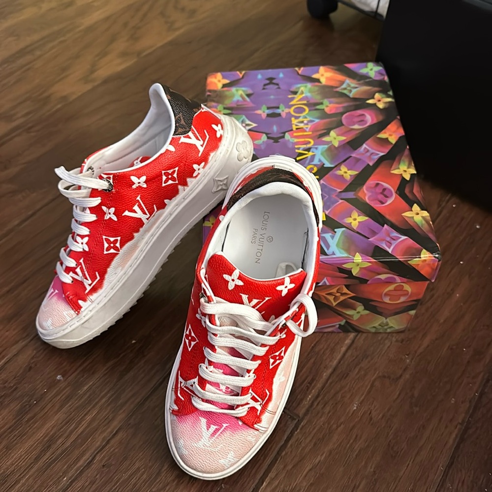 LV sneakers red tie die